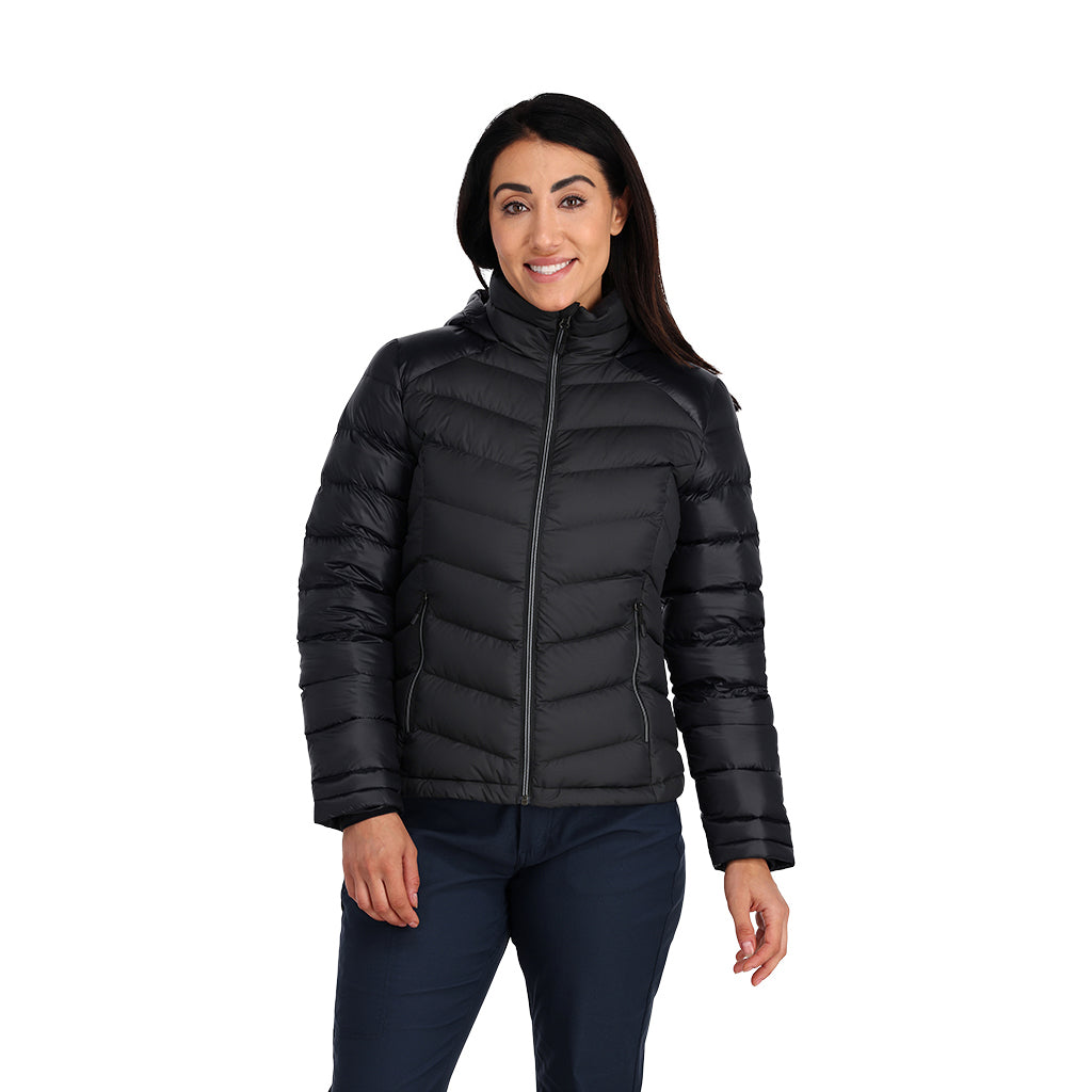 Timeless Hooded Down Jacket Black Black Black Womens Spyder